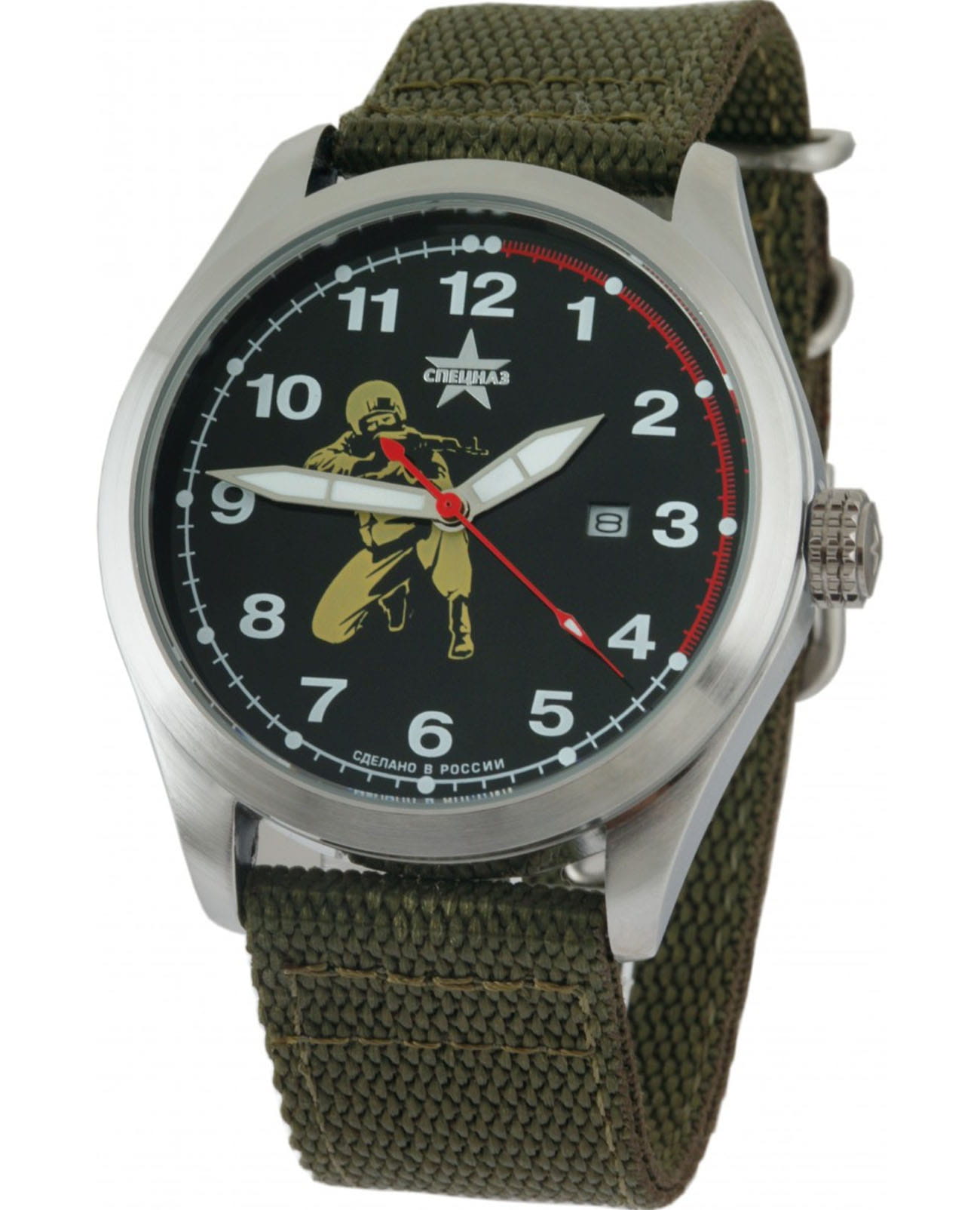 Спецназ Спецназ Атака С2861317-2115-09  С2861317-2115-09 кварцевые мужские часы зеленый циферблат, браслет тканевый — вид спереди